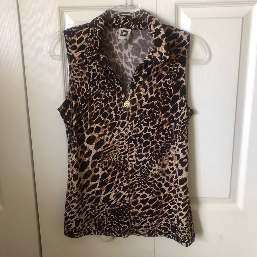 Sleeveless Animal Print 3/4 Zip Top